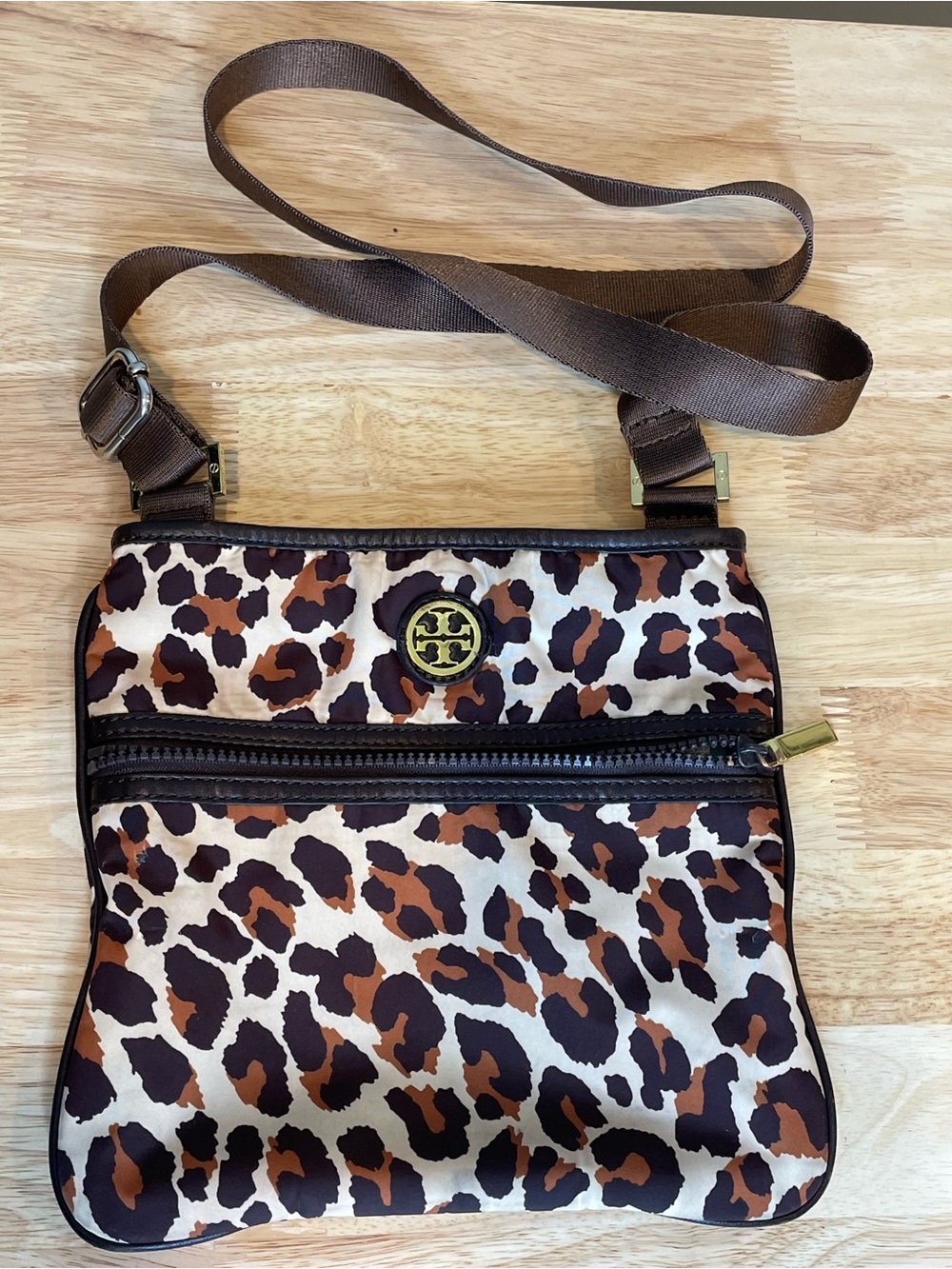 Tory Burch Leopard Print Nylon Crossbody Shoulder Bag